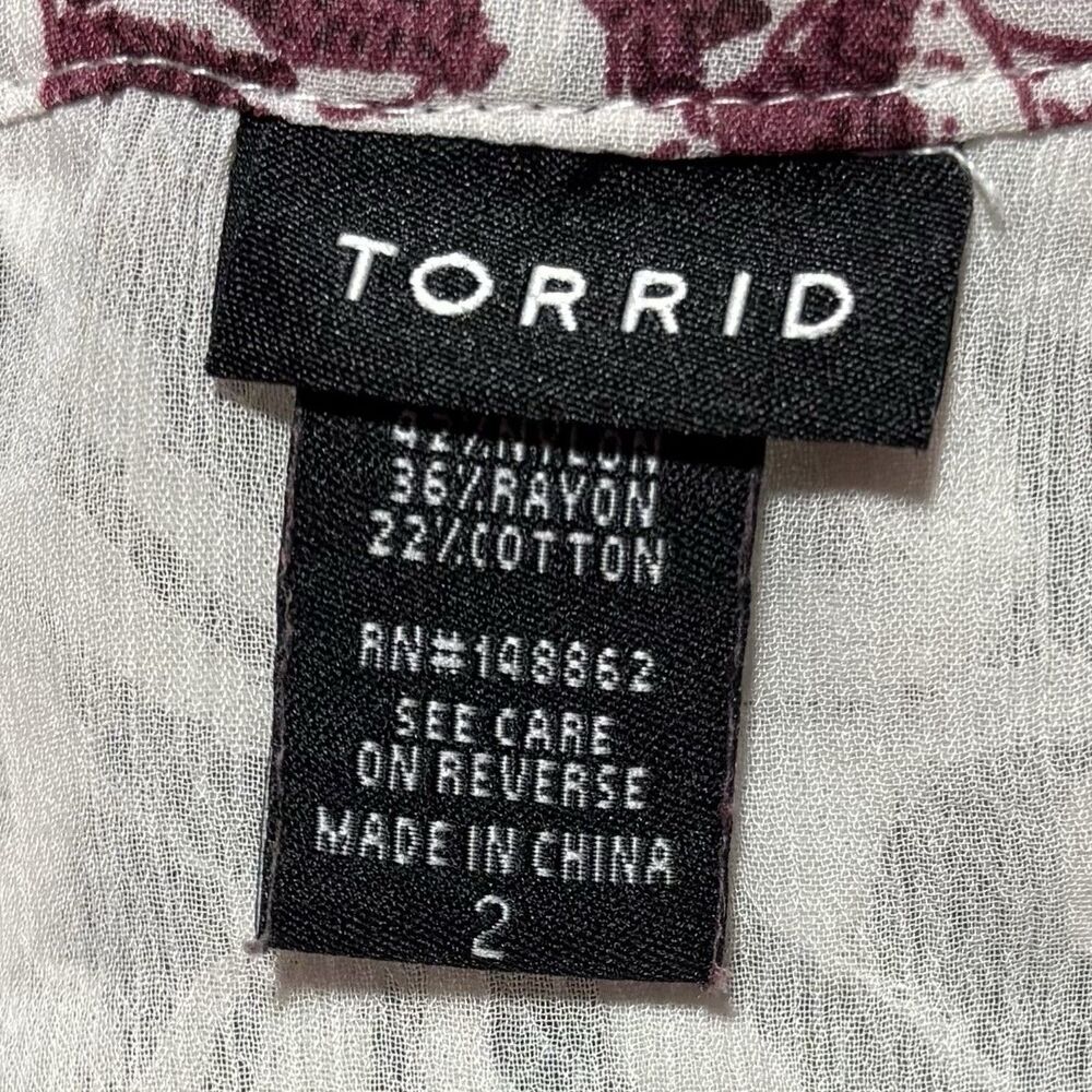 Torrid Floral Sheer Chiffon Top Shirt Blouse Women's Size 2, 2X White Purple - Picture 6 of 11